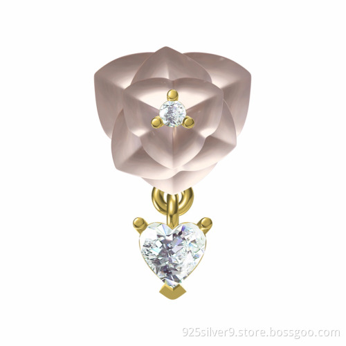 Wholesales customized 925 sterling silver jewelry flower ear pendant with ceramic